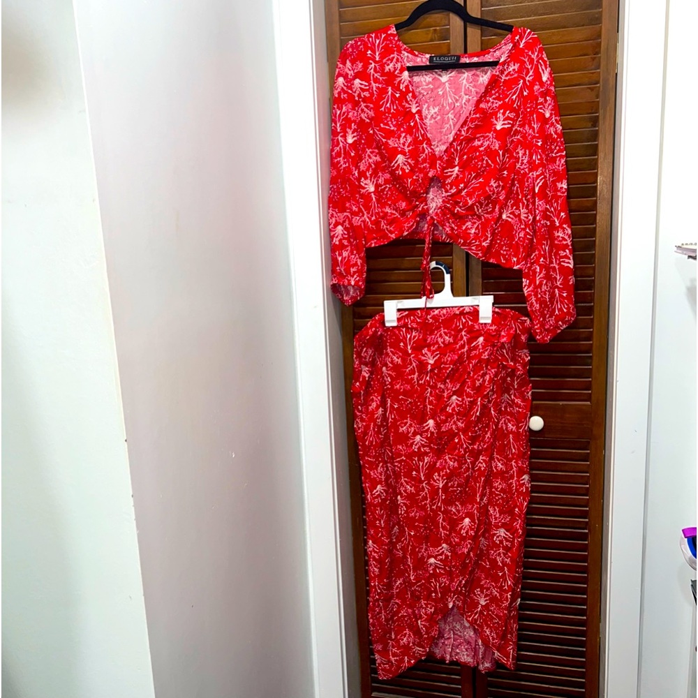 Eloquii Floral Keyhole Crop Top/Skirt set